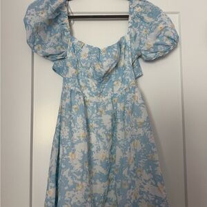 Hello Molly Blue and White Puff Sleeve Sundress